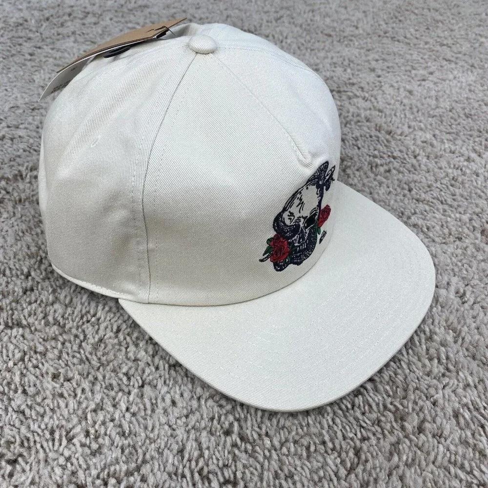 Quiksilver Mean Doggin Hat‎ Birch & Black Rose Skull Snapback Baseball Cap NWT